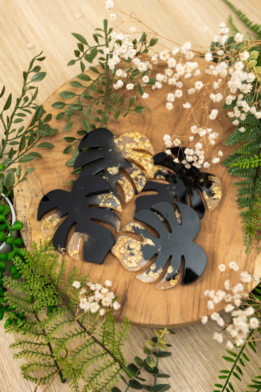 Untersetzer 4er Set - Monstera Schwarz 🖤✨