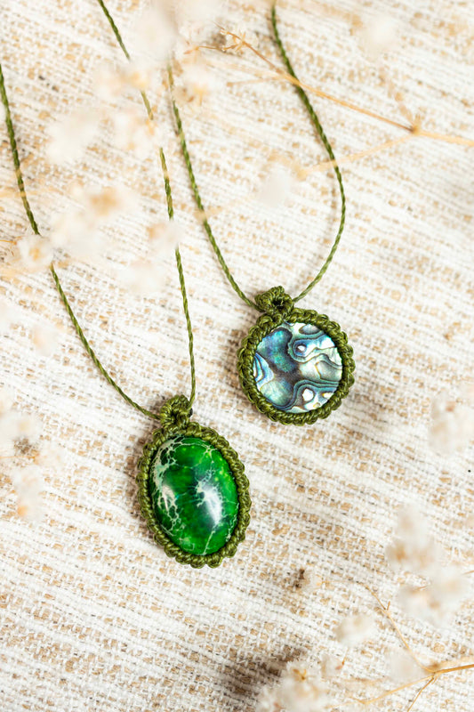 Halbedelstein Kette -Grüner Jaspis und Perlmut 🌿💎