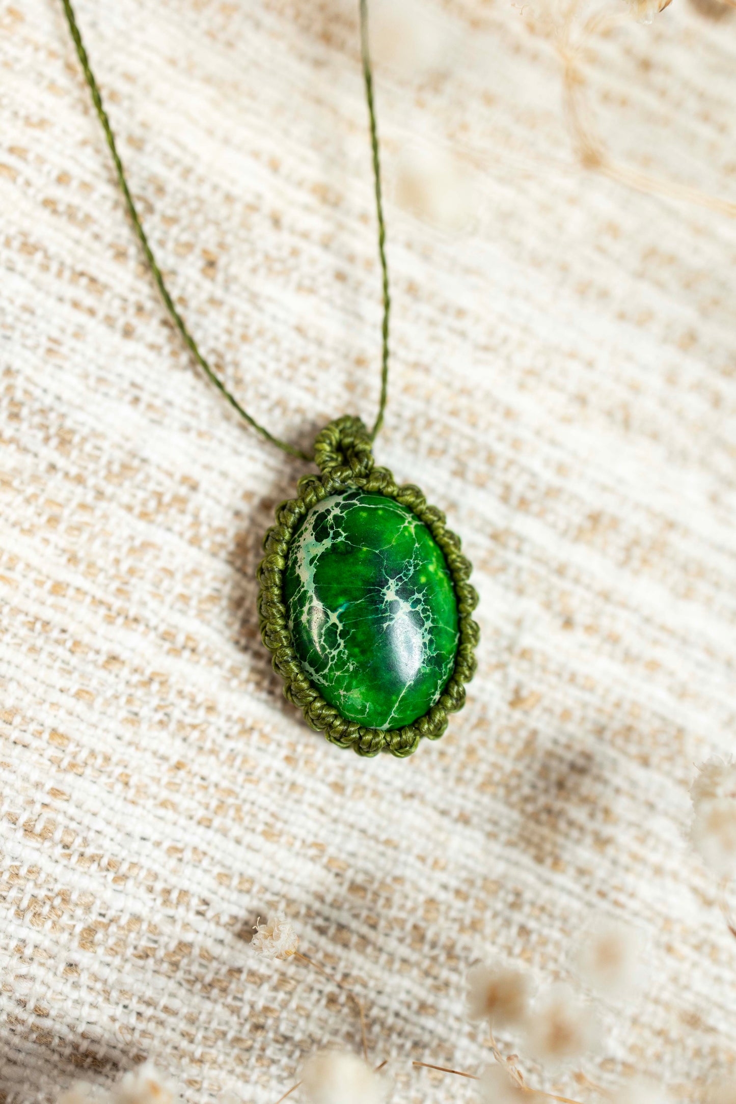 Halbedelstein Kette -Grüner Jaspis und Perlmut 🌿💎